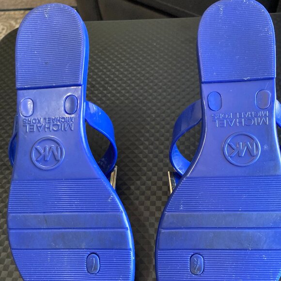 Michael Kors Women's Kayden Blue Jelly Thong Bow Sandals Gold Accents US Size 7 - Picture 7 of 10